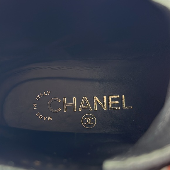 CHANEL Cotton Grosgrain Cap Toe CC Black Lace Up Boots Original Box Dust Bags 38 - Picture 10 of 11